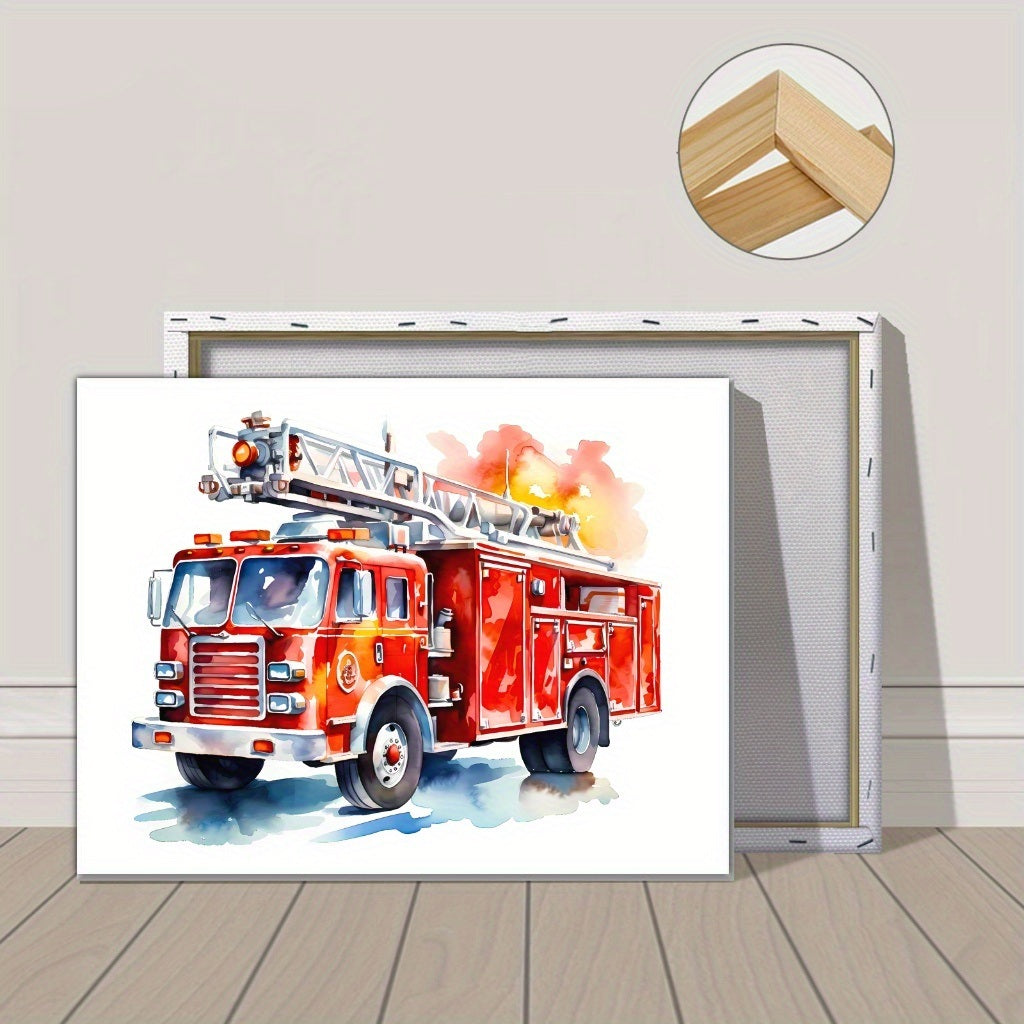 Minimalist Fire Truck Canvas Art Modern Home Decor