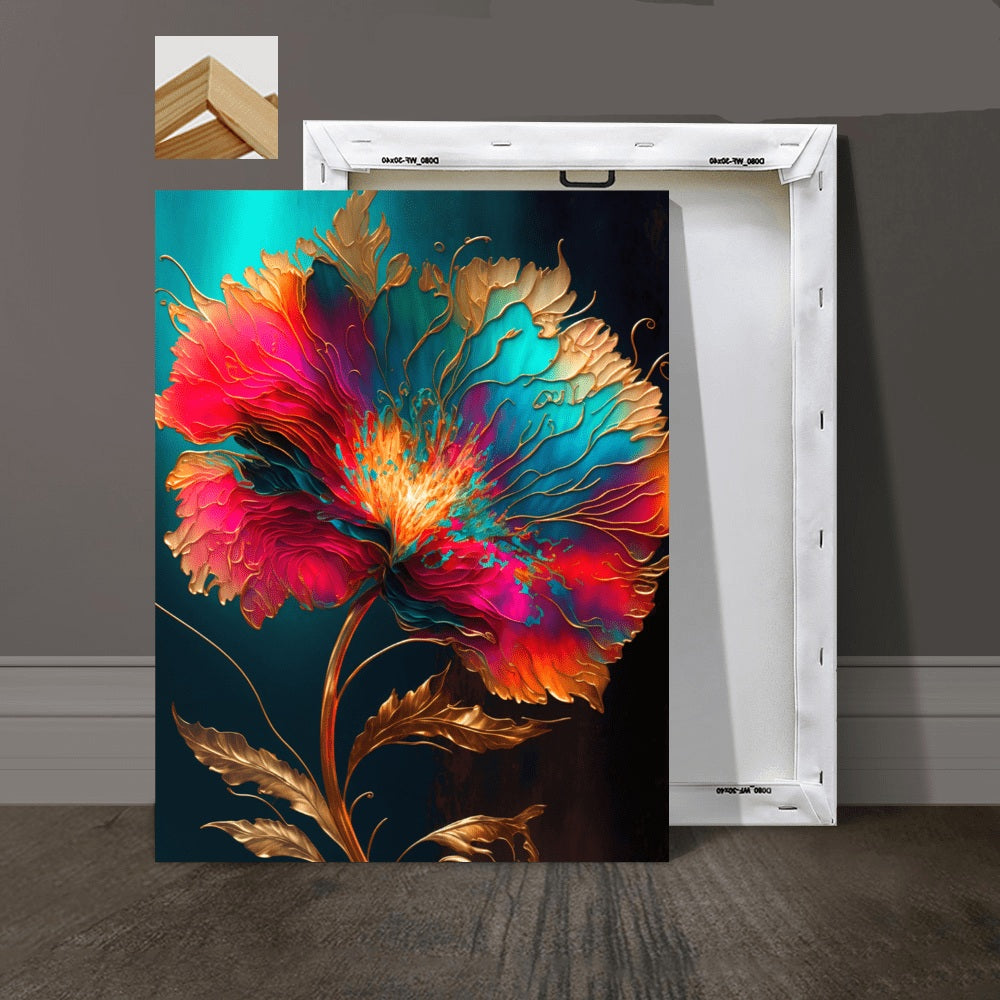 Gilded Floral Canvas Art Modern Luxurious Wall Decor
