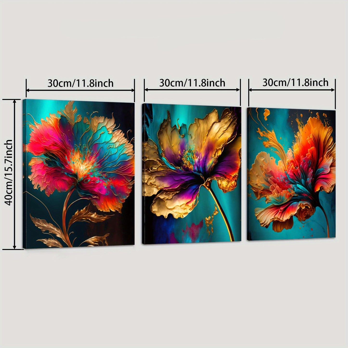 Gilded Floral Canvas Art Modern Luxurious Wall Decor