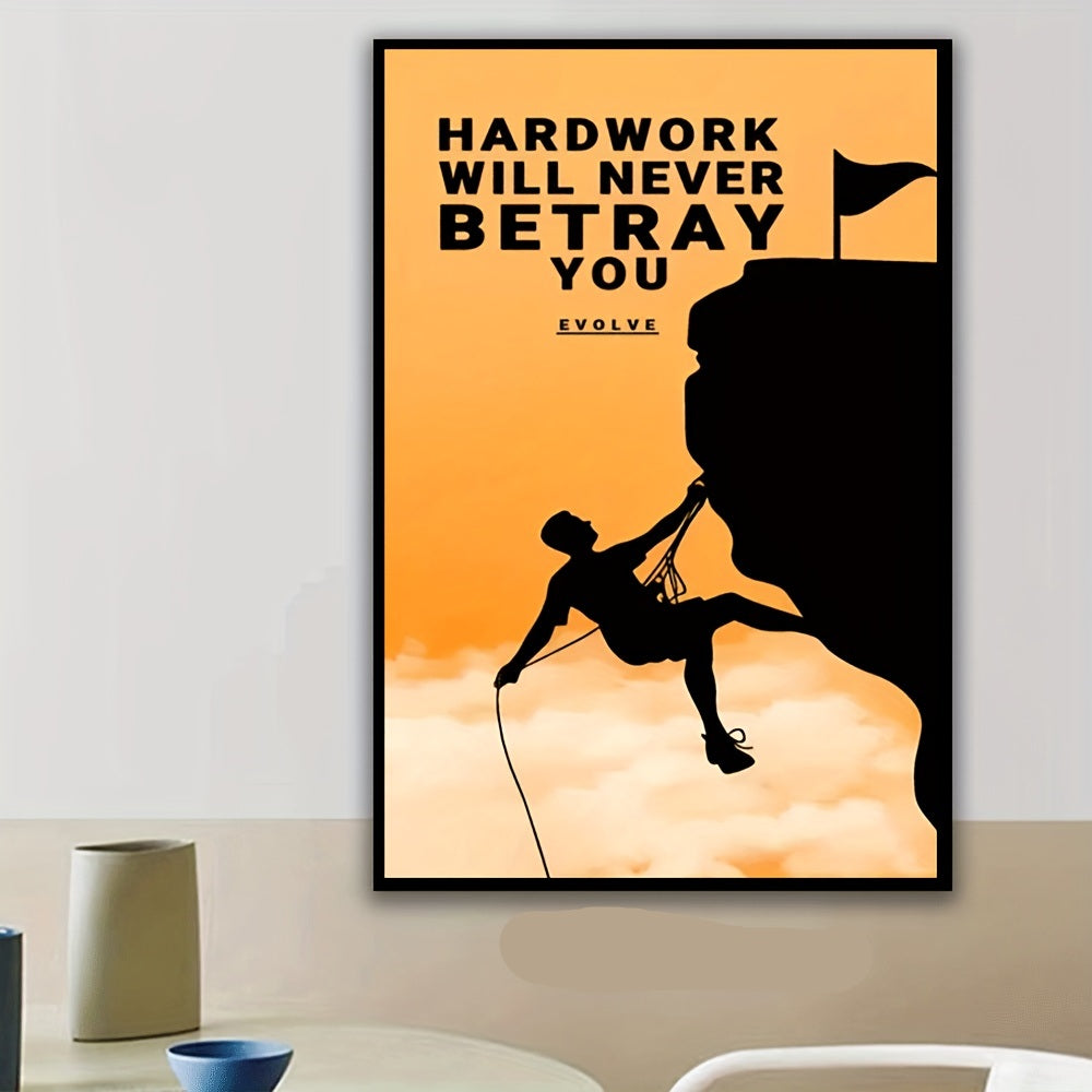 Conquer Your Peak Motivational Mountain Art Poster with Frame