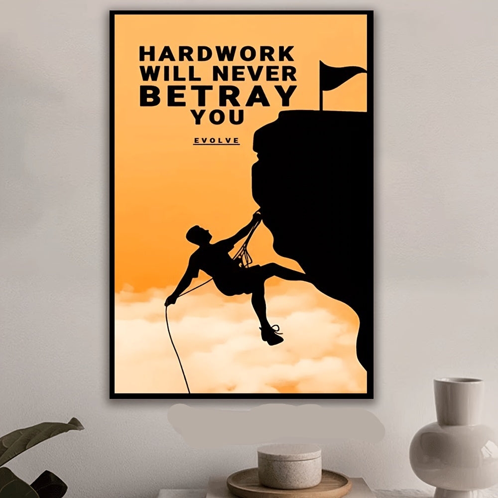 Conquer Your Peak Motivational Mountain Art Poster with Frame