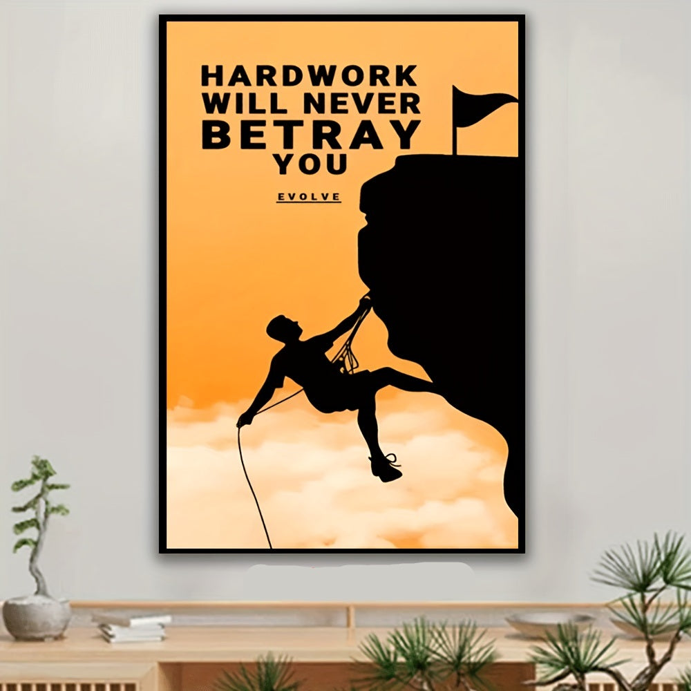 Conquer Your Peak Motivational Mountain Art Poster with Frame