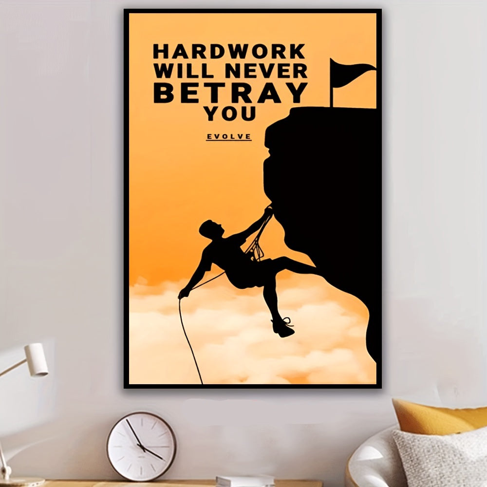 Conquer Your Peak Motivational Mountain Art Poster with Frame