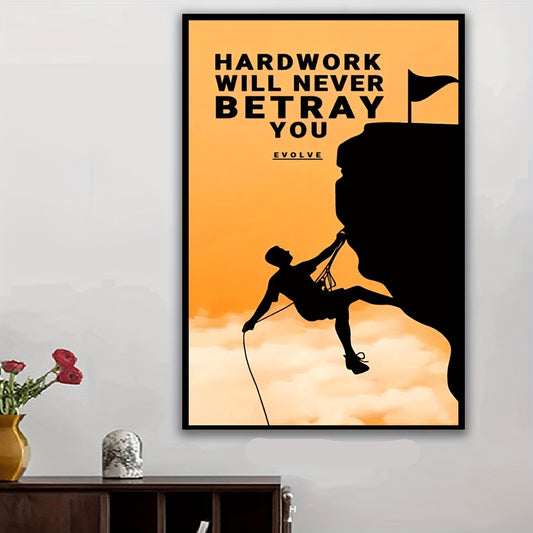 Conquer Your Peak Motivational Mountain Art Poster with Frame