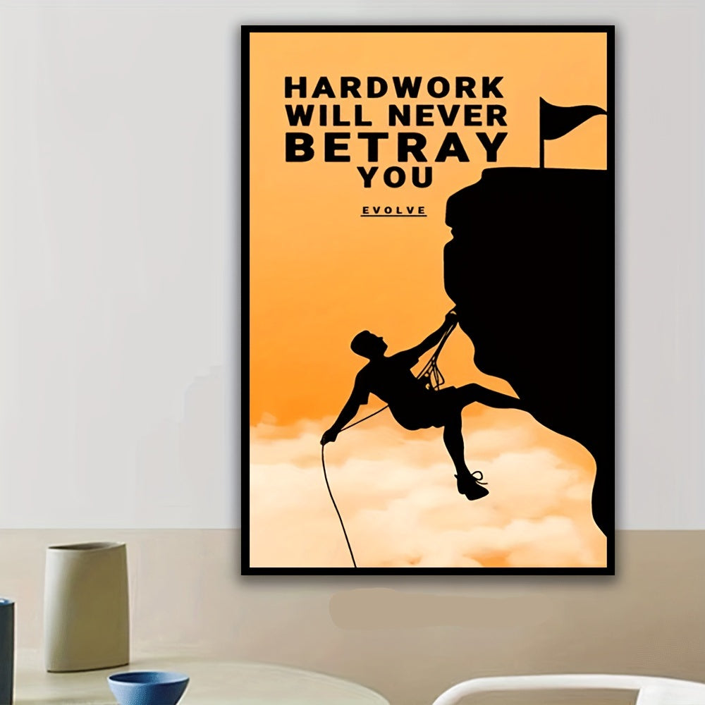 Conquer Your Peak Motivational Mountain Art Poster with Frame