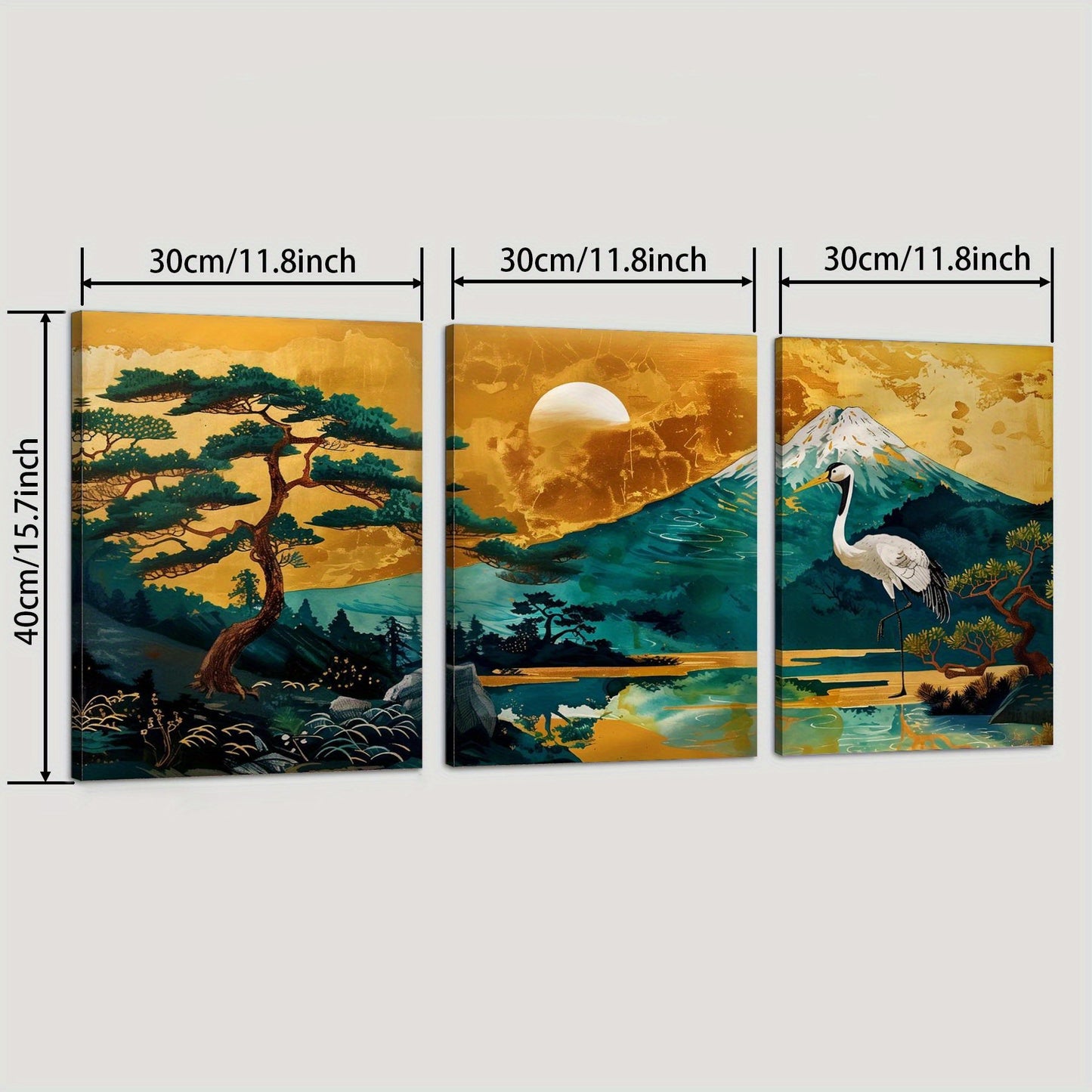 Japanese Crane Canvas Art Gilt Fuji Serenity