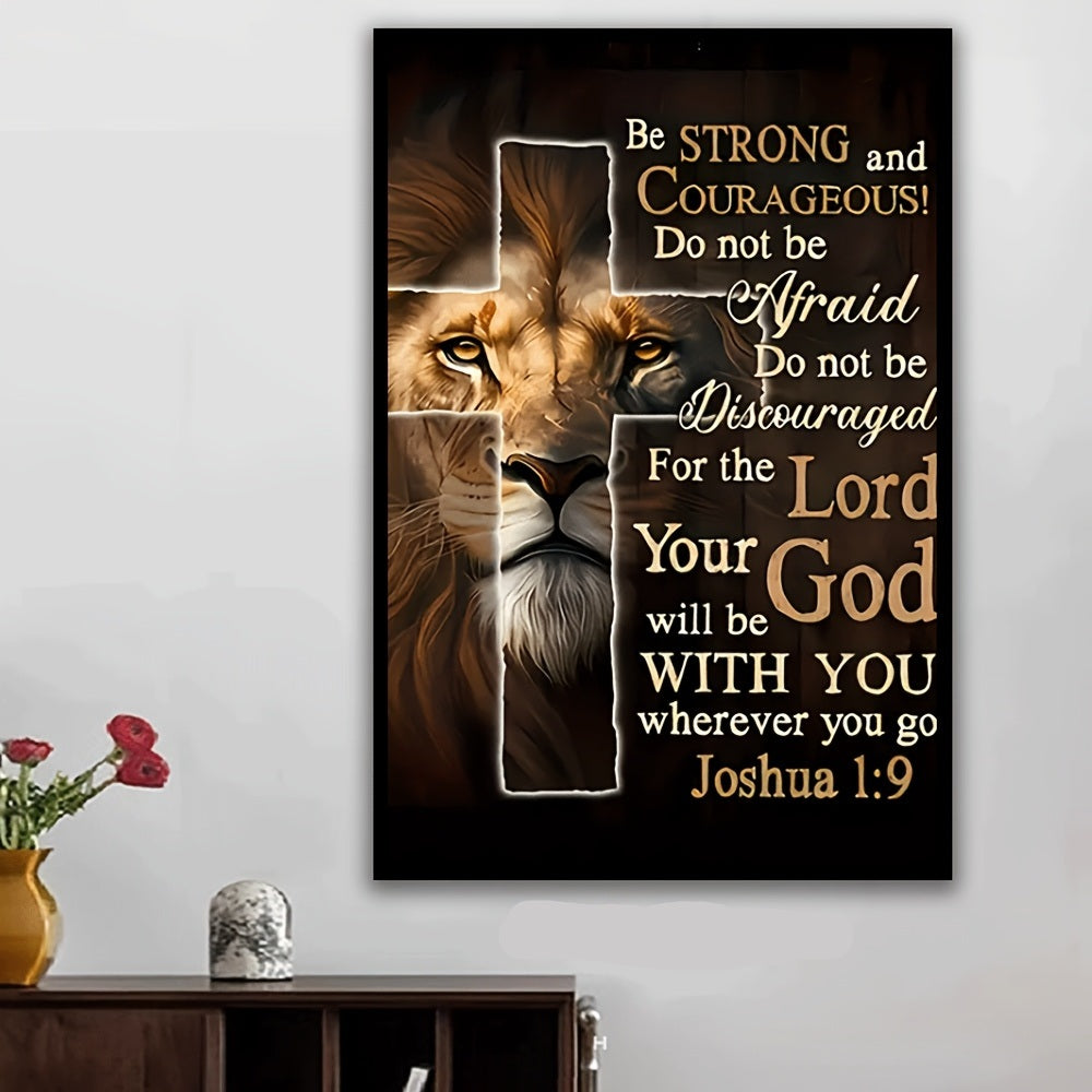 Lion Cross Verse Inspirational Canvas Wall Art