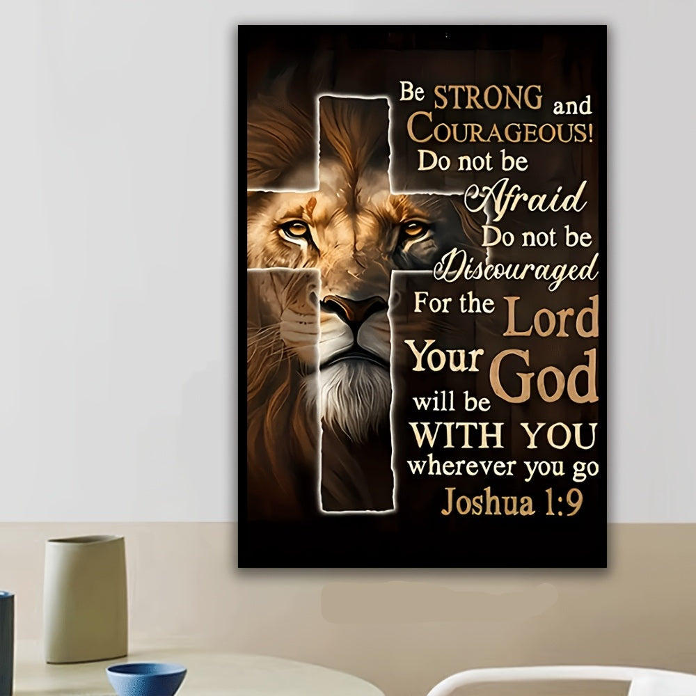 Lion Cross Verse Inspirational Canvas Wall Art