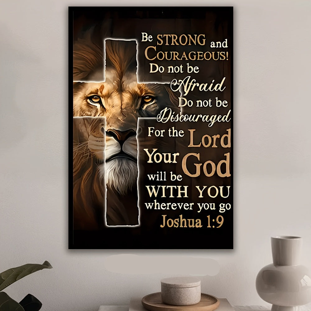 Lion Cross Verse Inspirational Canvas Wall Art
