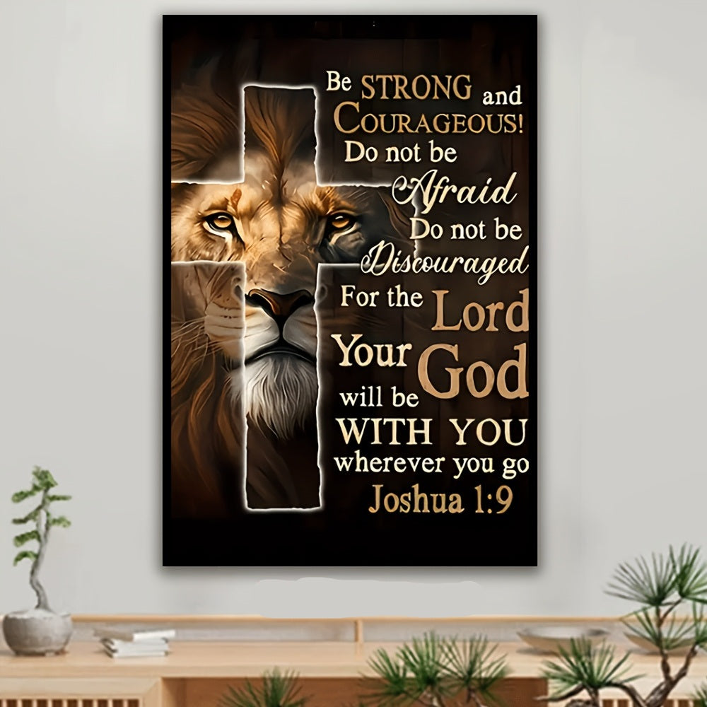 Lion Cross Verse Inspirational Canvas Wall Art