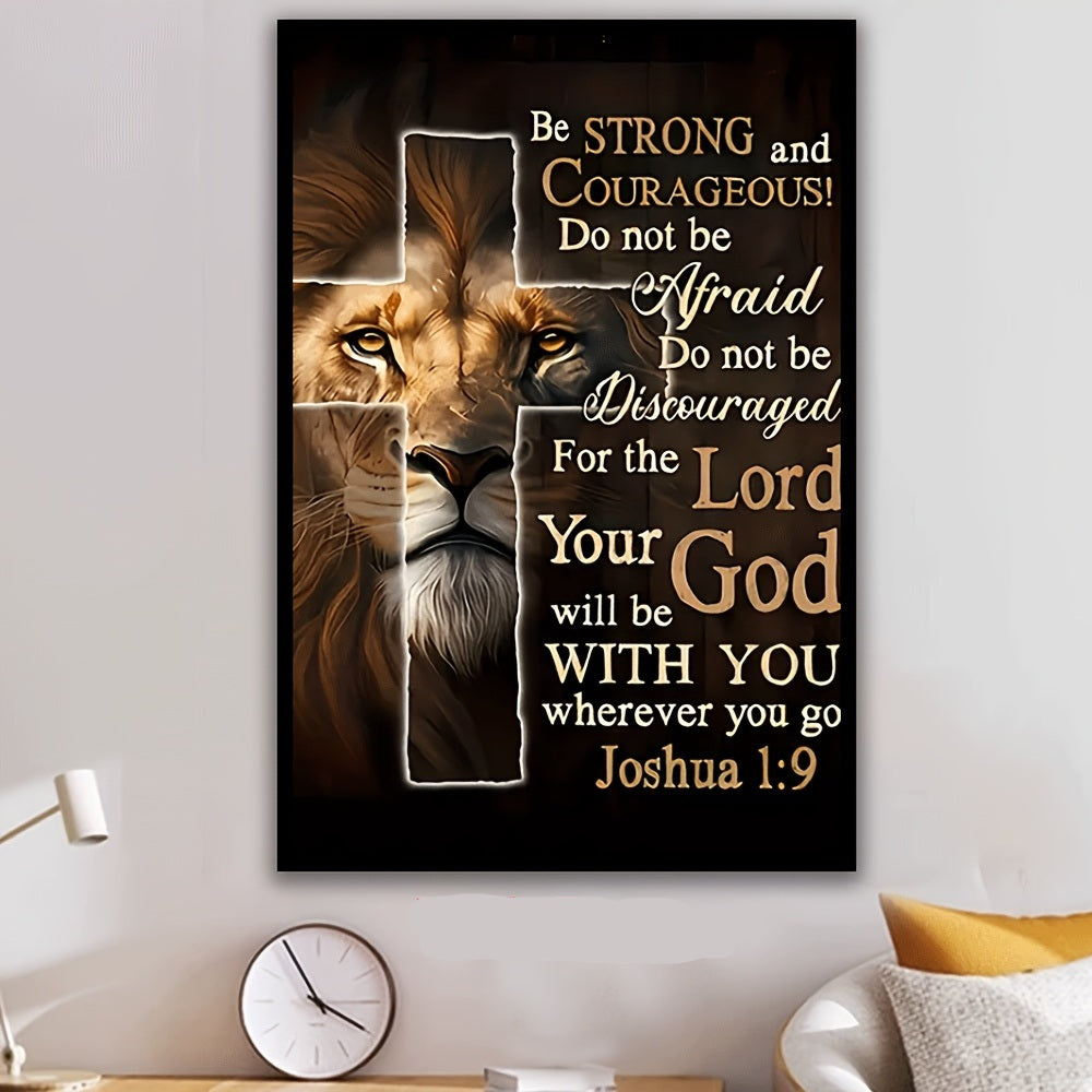 Lion Cross Verse Inspirational Canvas Wall Art