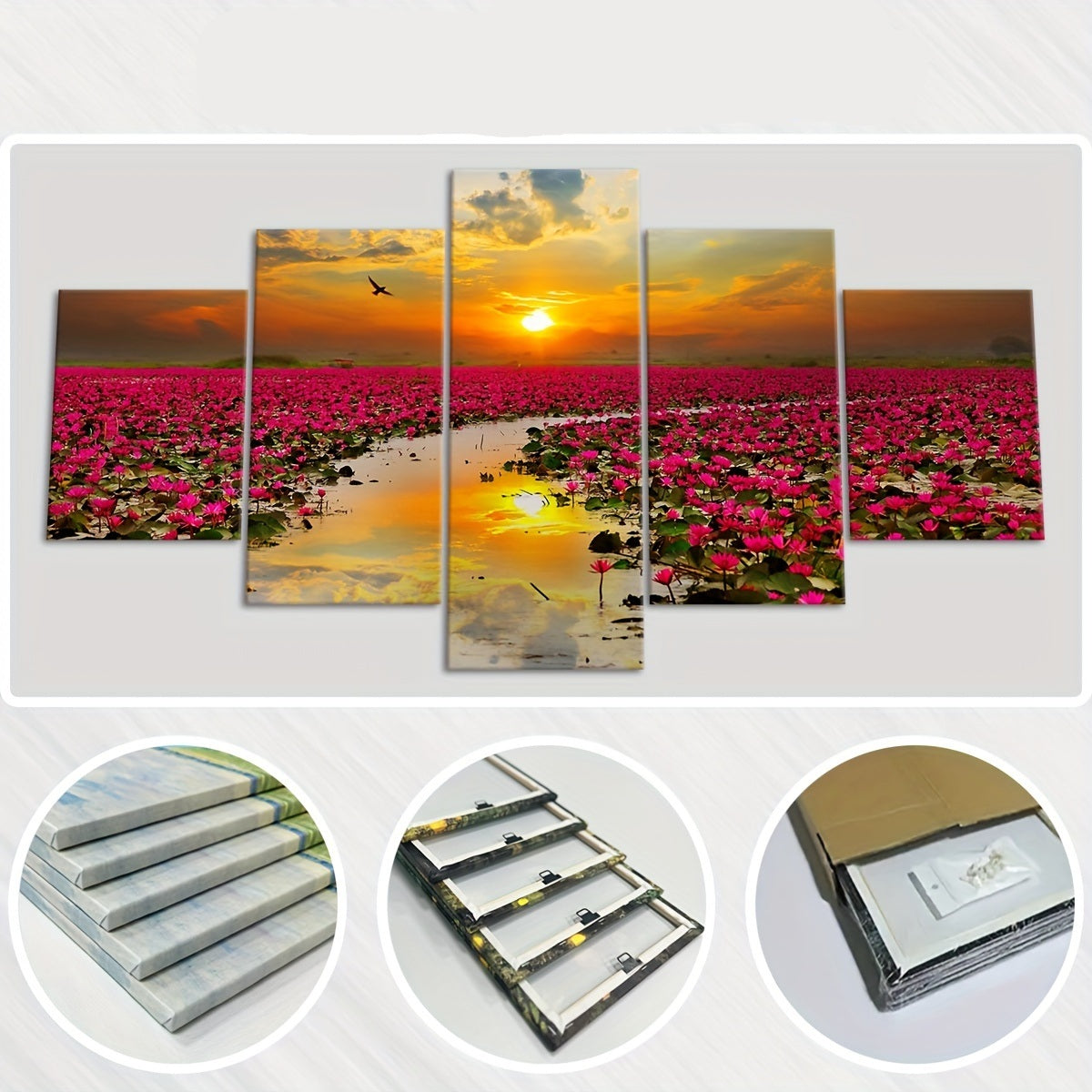 Sunrise Lotus Canvas Art Modern Deco Floral Set