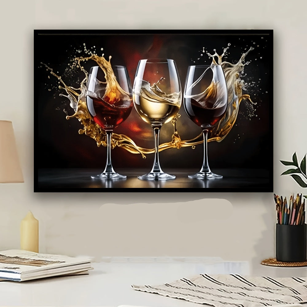 Framed Modern Wine Glass Canvas Art Print Perfect Decor