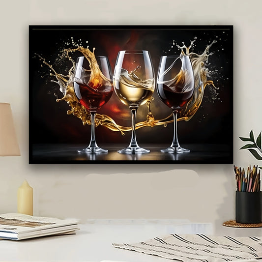 Framed Modern Wine Glass Canvas Art Print Perfect Decor
