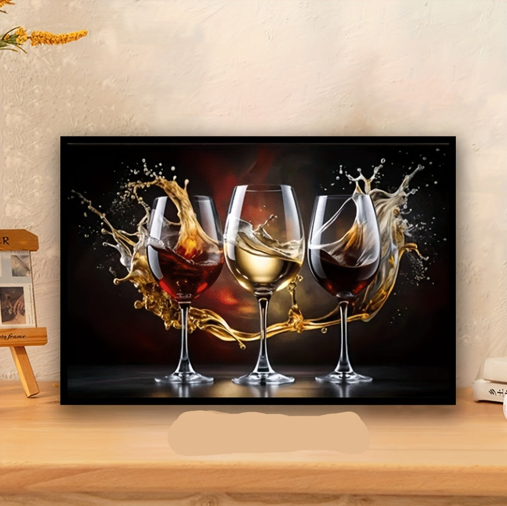 Framed Modern Wine Glass Canvas Art Print Perfect Decor