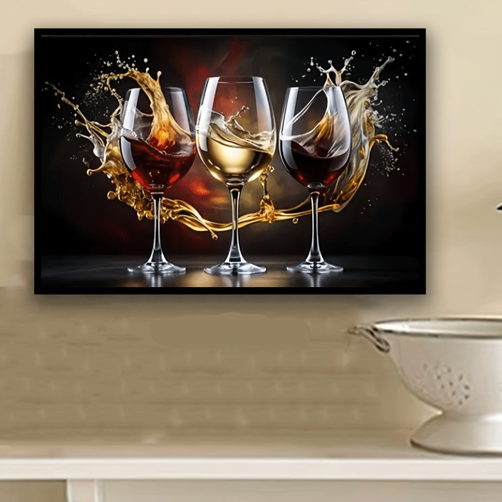 Framed Modern Wine Glass Canvas Art Print Perfect Decor