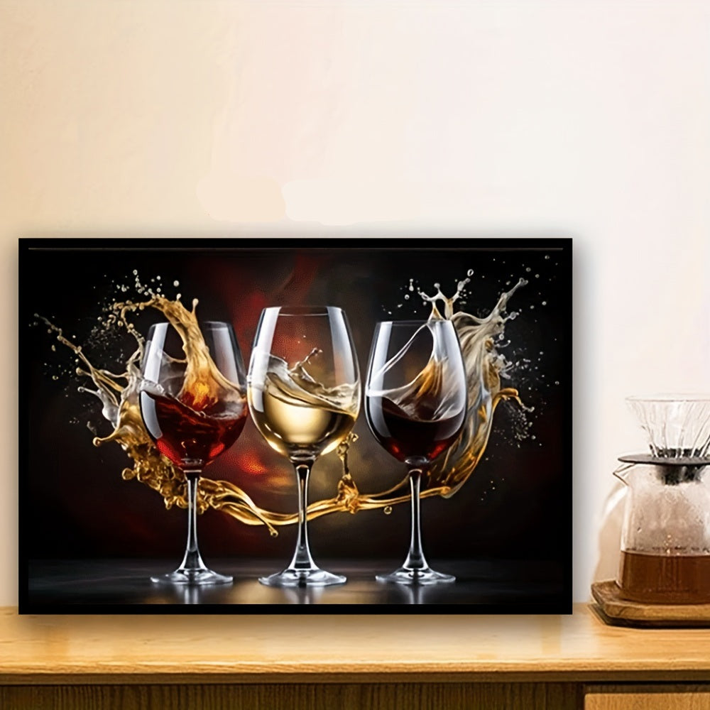 Framed Modern Wine Glass Canvas Art Print Perfect Decor