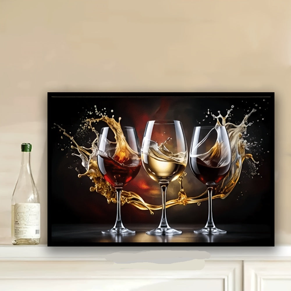 Framed Modern Wine Glass Canvas Art Print Perfect Decor