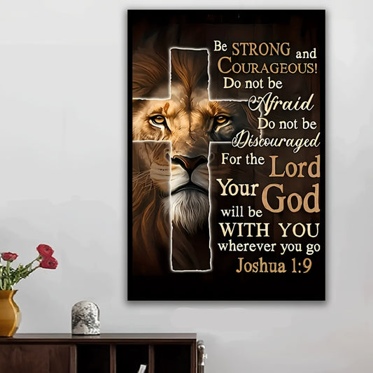 Lion Cross Verse Inspirational Canvas Wall Art