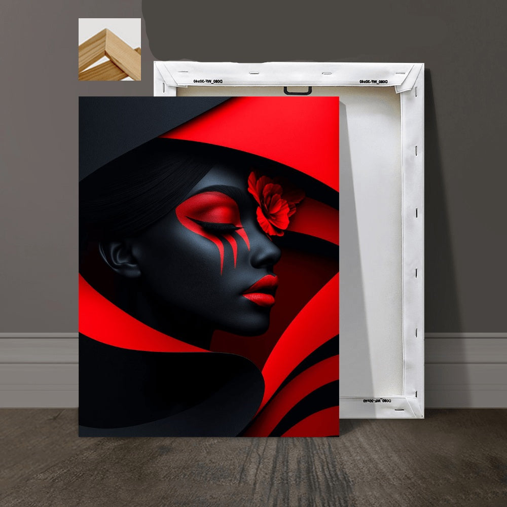 Red Black Women Face Abstract Photographic Canvas Art Modern Wall Decor