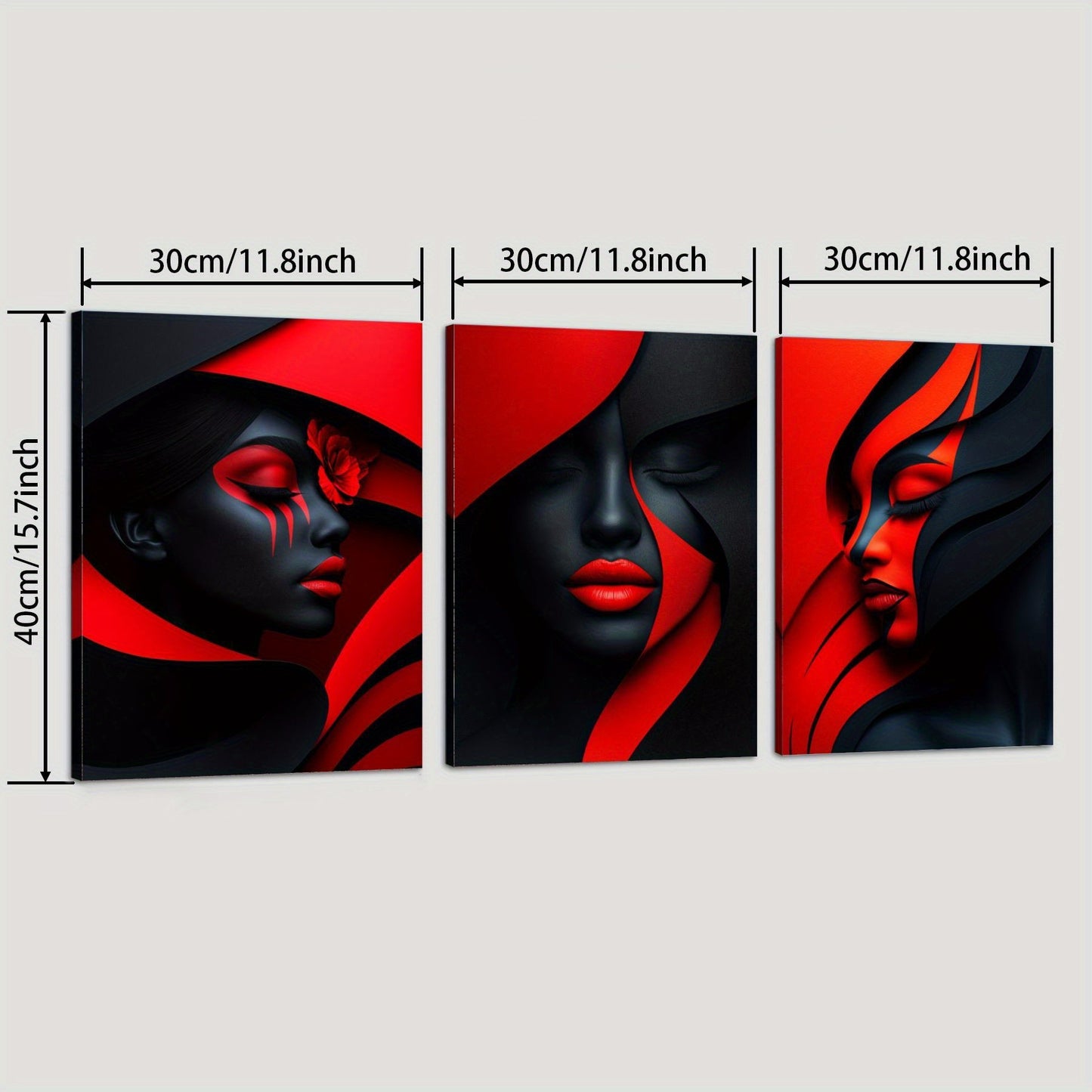 Red Black Women Face Abstract Photographic Canvas Art Modern Wall Decor