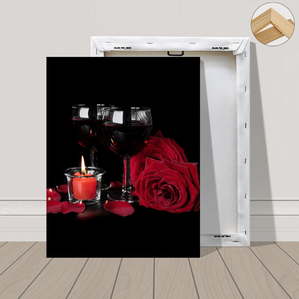 Wine Roses Glass Photographic Canvas Art Elegant Bar Decor