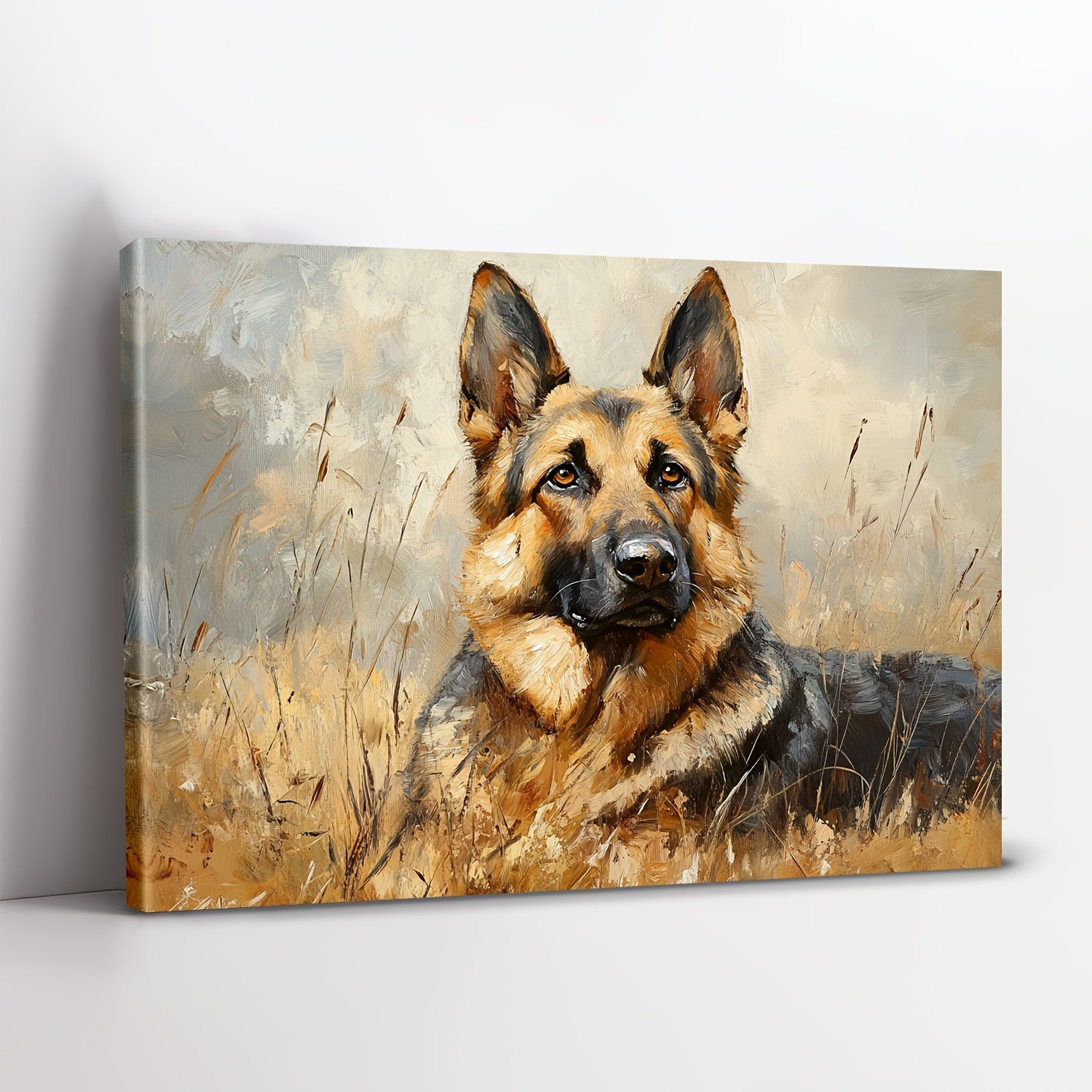 German Shepherd Oil Painting Rustic Charm Canvas Art