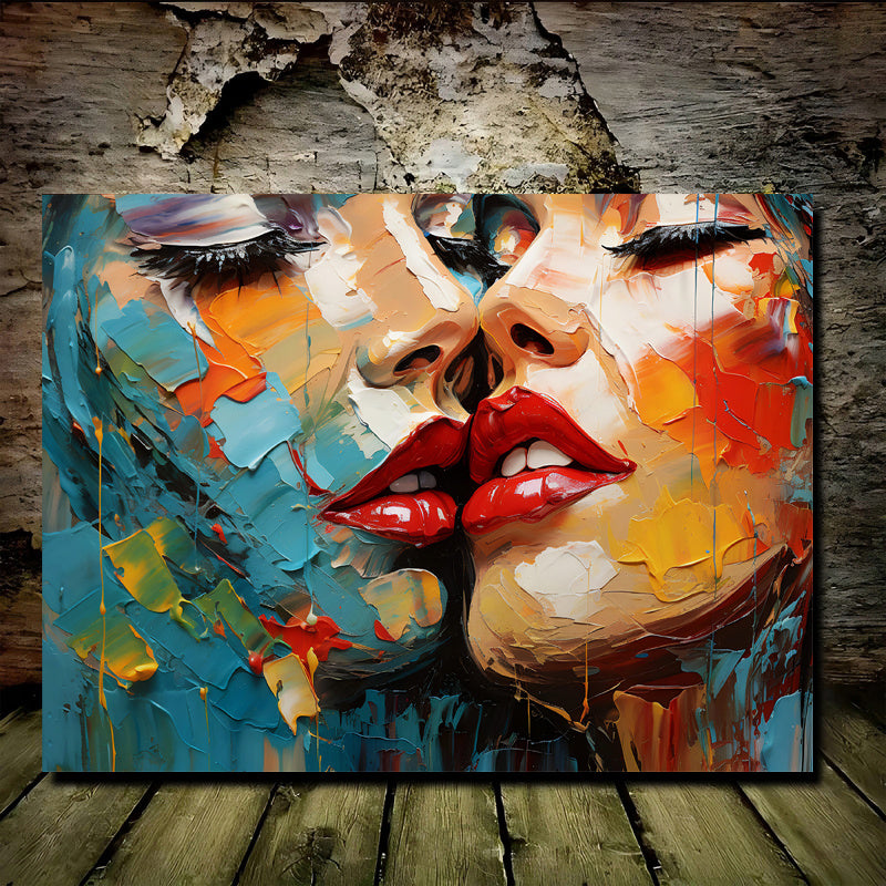 Framed Intimate Kiss Canvas Wall Art Decor