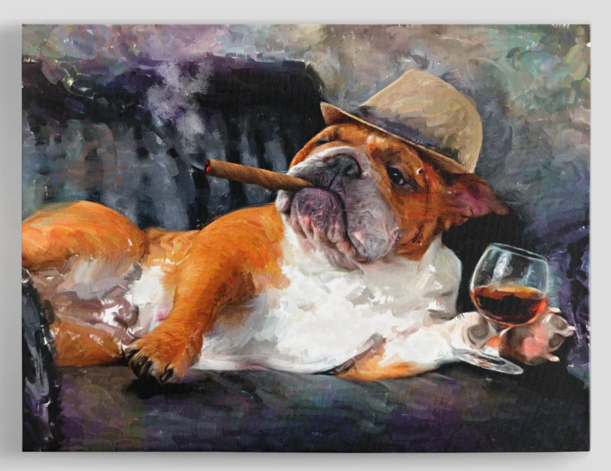 The Smoking Dog Canvas Art