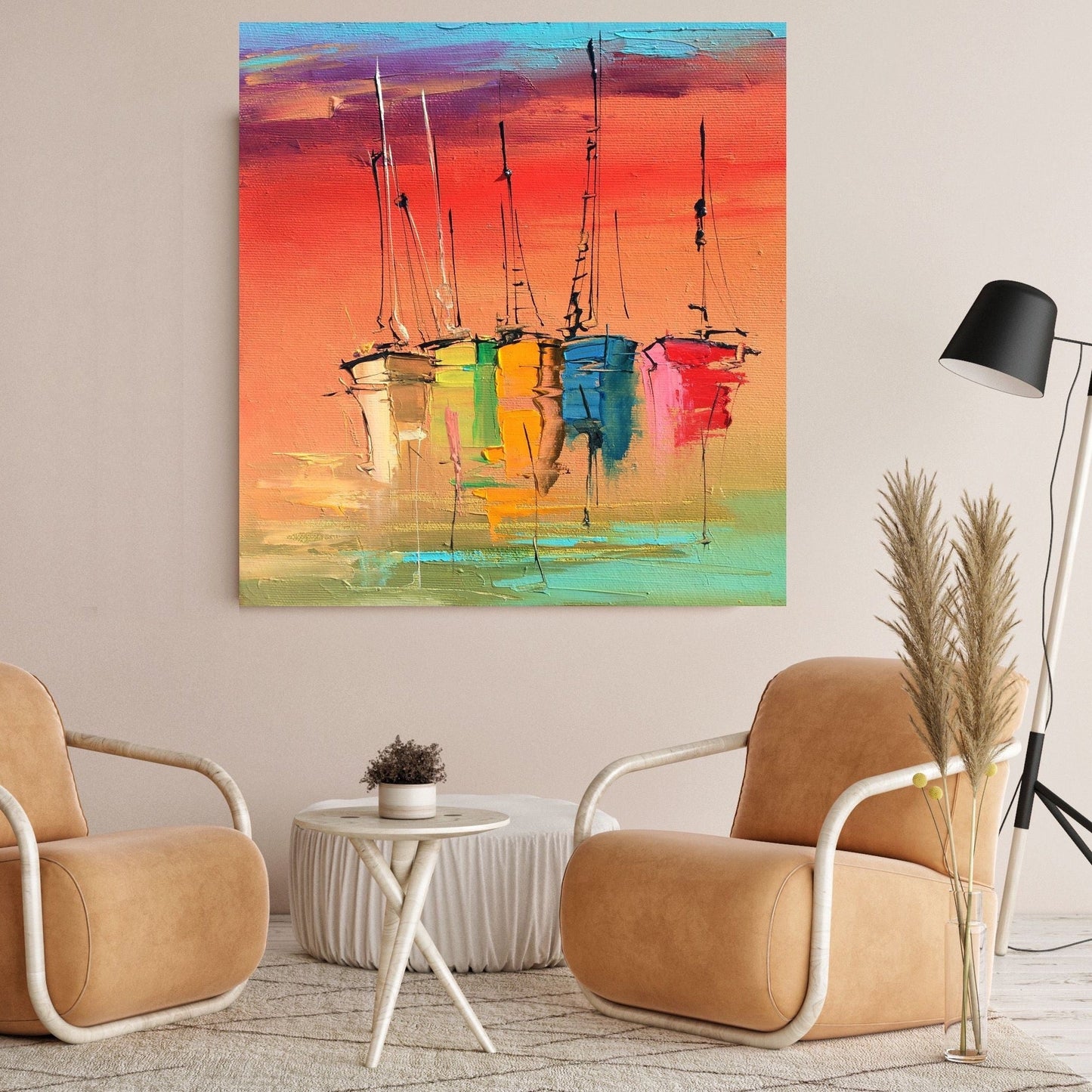 Sunset Boats Canvas Art