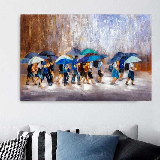 City In The Rain People Canvas Art