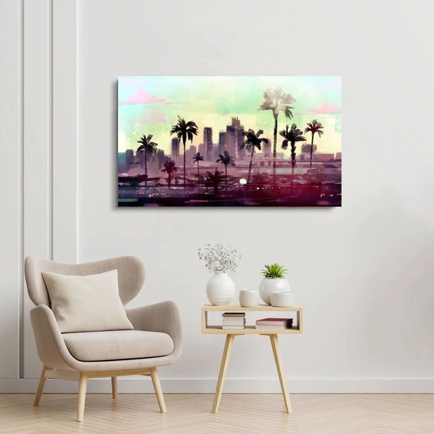 Pink Paradise Palm Trees Canvas Art