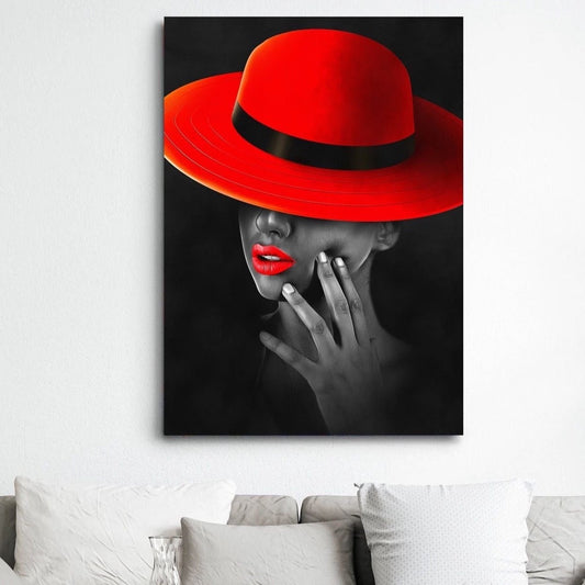 She Wears Rouge Red Hat Canvas Art